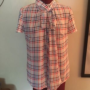 7th Ave NY&CO Gingham Tie Neck Blouse